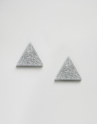 Треугольные серьги‑гвоздики с блестками Wolf &amp; Moon - Серебряный