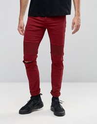 Рваные байкерские джинсы скинни Sixth June - Красный