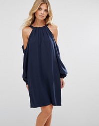 Платье с халтером и открытыми плечами BCBG MAXAZRIA - Темно-синий