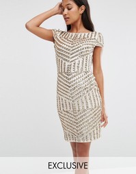 Платье миди с короткими рукавами и узором из пайеток TFNC - Золотой