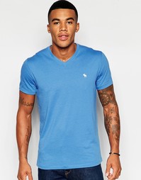 Голубая облегающая футболка с V-образным вырезом Abercrombie &amp; Fitch - Синий