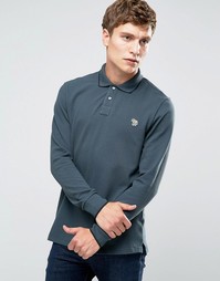 Серая футболка-поло слим с длинными рукавами и логотипом Paul Smith - Серый