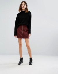 Мини-юбка из искусственной замши на молнии спереди Vero Moda - Коричневый