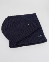 Шапка-бини и шарф в комплекте BOSS Green By Hugo Boss - Темно-синий