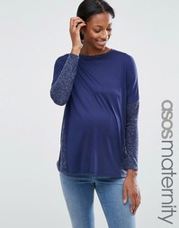 Лонгслив для беременных из льняной смеси ASOS Maternity - Темно-синий