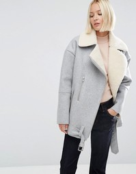 Шерстяная байкерская куртка с подкладкой борг ASOS WHITE - Серый