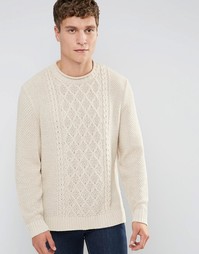 Вязаный джемпер с узором косичка и разрезами по бокам ASOS - Бежевый