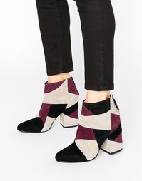 Кожаные полусапожки на каблуке в стиле пэтчворк Senso Jessica - Красный