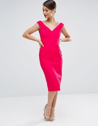 Платье-футляр с широким вырезом из фактурного жаккарда ASOS - Розовый