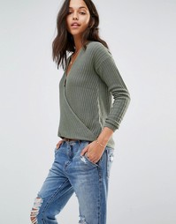Трикотажный балетный свитер с запахом спереди Hollister - Зеленый