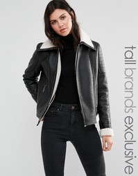 Куртка из искусственной цигейки с кожаной отделкой Glamorous Tall - Черный