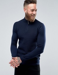 Фактурный трикотажный джемпер с горловиной на молнии Ted Baker - Темно-синий