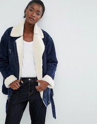 Замшевая байкерская куртка на подкладке борг ASOS WHITE - Черный