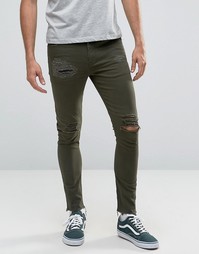 Темно-зеленые супероблегающие брюки с 5 карманами ASOS - Зеленый