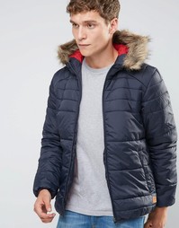 Дутая куртка с искусственным мехом на капюшоне Jack &amp; Jones - Темно-синий