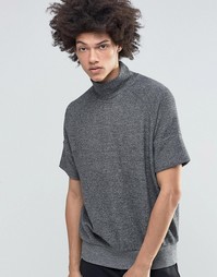 Меланжевый свитшот с короткими рукавами и высоким воротом Weekday Eighty - Серый