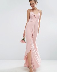 Платье макси на бретельках с оборками ASOS WEDDING - Розовый