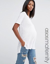 Свободная футболка в рубчик с V‑образным вырезом ASOS Maternity - Белый