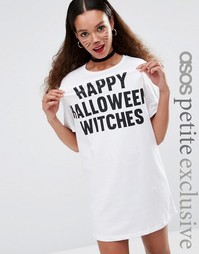 Платье-футболка ASOS PETITE Happy Halloween Witches - Белый