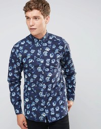 Темно-синяя рубашка суперузкого кроя с цветочным принтом Selected Homme - Синий