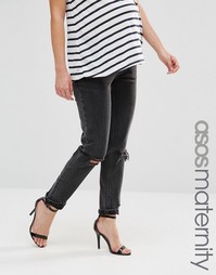Винтажные рваные джинсы слим для беременных ASOS Maternity Farleigh - Черный