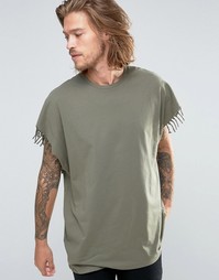 Oversize-футболка с бахромой в проймах ASOS - Зеленый