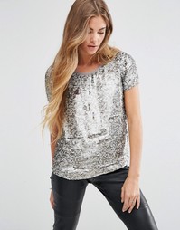 Топ с короткими рукавами и пайетками Maison Scotch - Серый