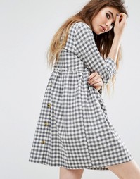 Свободное платье в клетку с пуговицами сзади Reclaimed Vintage - Серый