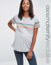 Футболка в радужную полоску для беременных ASOS Maternity - Серый