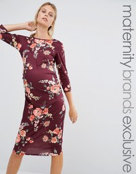 Облегающее платье для беременных с принтом и рукавами 3/4 Bluebelle Maternity - Мульти