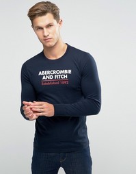 Темно-синий лонгслив слим с логотипом Abercrombie &amp; Fitch - Темно-синий