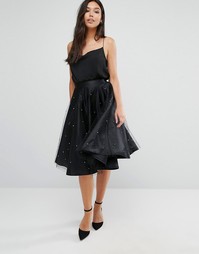 Пышная атласная юбка с верхним слоем из тюля Boohoo - Черный