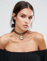 Короткое замшевое ожерелье со стразом Love Rocks - Черный