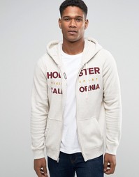 Серо-желтое худи на молнии с аппликацией Hollister - Кремовый
