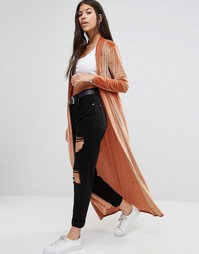 Длинное бархатное пальто Boohoo - Коричневый