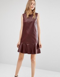 Платье без рукавов из искусственной кожи с круглым вырезом BCBG MAXAZRIA - Красный