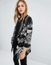 Удлиненный кардиган с монохромным жаккардовым узором QED London - Черный