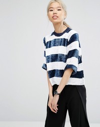 Топ в полоску с пайетками ASOS WHITE - Темно-синий