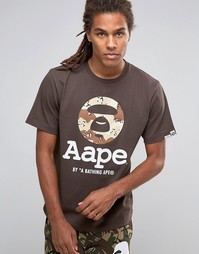 Футболка с камуфляжным принтом на крупном логотипе AAPE By Bathing Ape - Черный