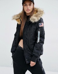 Куртка-пилот с искусственным мехом на капюшоне Alpha Industries Polar - Черный