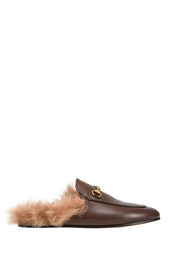 Кожаные слиперы с мехом Gucci
