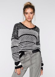 Вязаный пуловер (черный/белый с узором) Bonprix