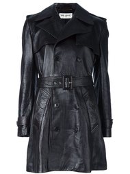 belted short leather coat Saint Laurent