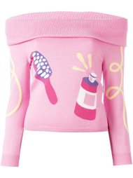 grooming intarsia off shoulder jumper Jeremy Scott