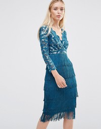 Украшенное пайетками платье миди с рукавами 3/4 City Goddess - Зеленый