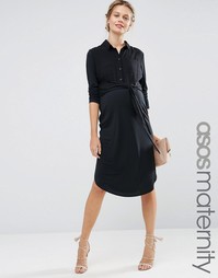 Платье-рубашка миди с завязкой спереди ASOS Maternity - Серый