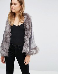 Кейп с отделкой из искусственного меха QED London - Серый