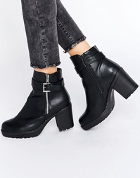Мягкие ботинки в кожаном стиле на каблуке с молнией Blink - Черный