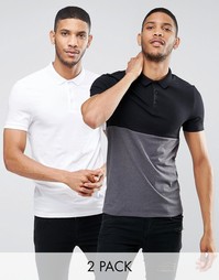 2 трикотажные футболки-поло (со вставкой/белая) ASOS - СКИДКА 17 - Мульти
