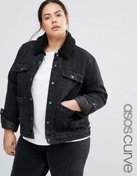 Черная выбеленная куртка с воротником борг и карманами ASOS CURVE - Черный